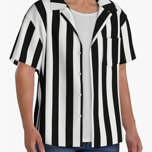 Forever 21 Black and White Vertical Stripe Button-Up
